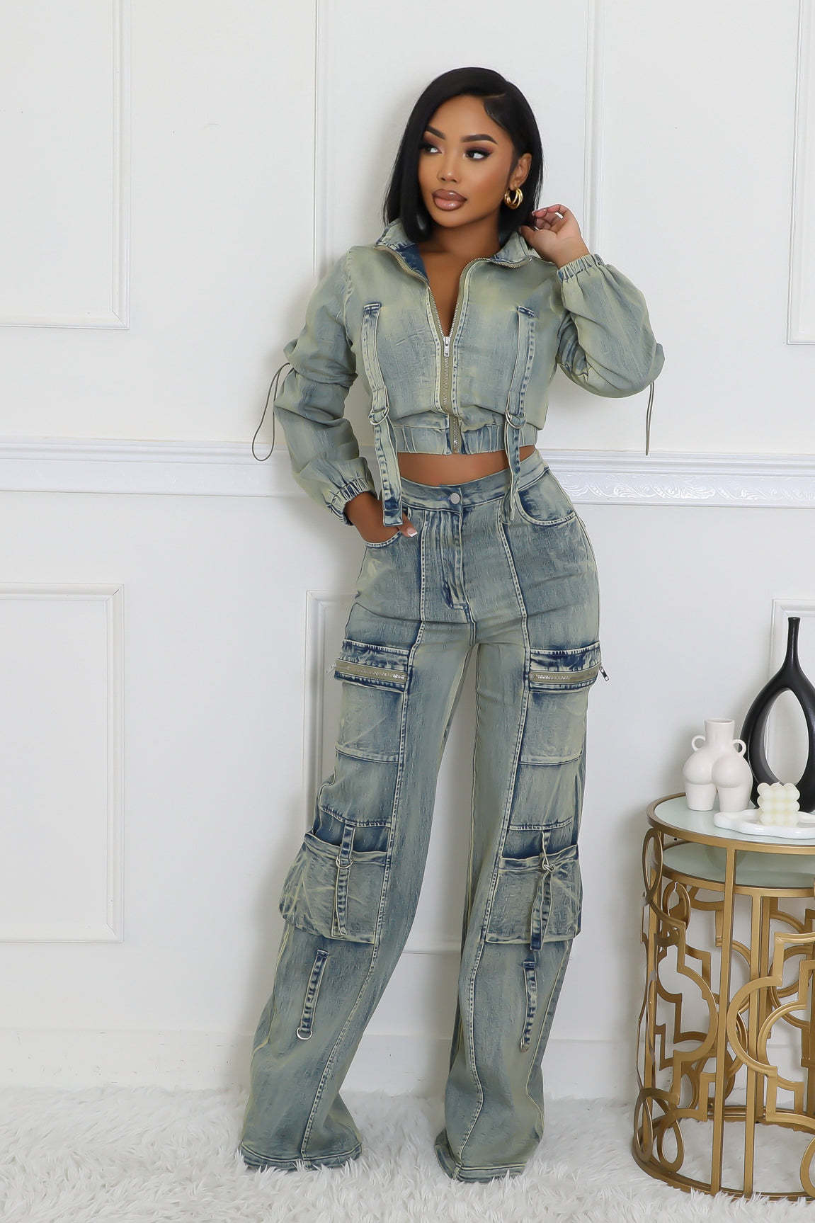 LADIES DENIM TOP & PANTS LIGHT WASHED DENIM (SIZE S - 2XL)