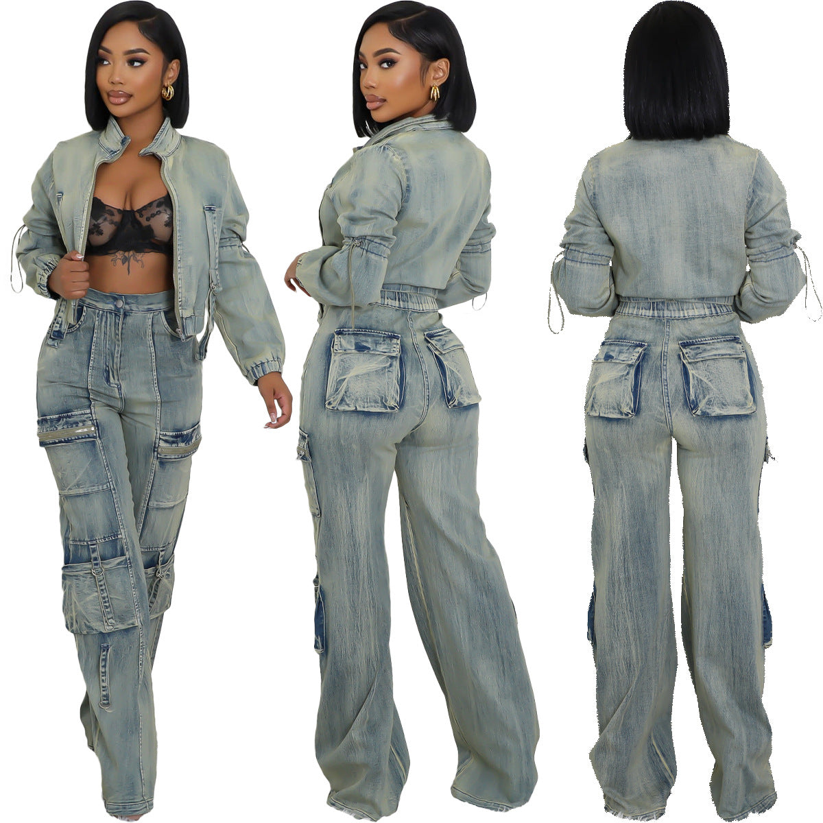 LADIES DENIM TOP & PANTS LIGHT WASHED DENIM (SIZE S - 2XL)
