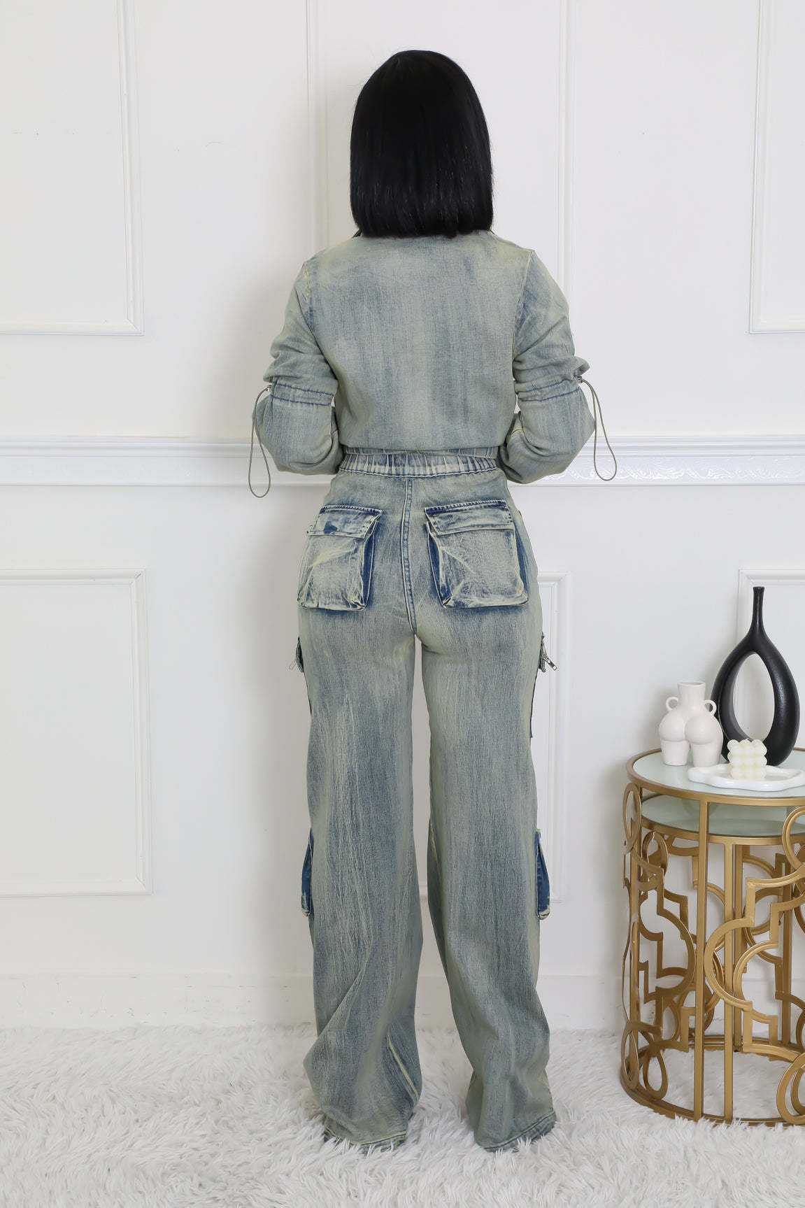 LADIES DENIM TOP & PANTS LIGHT WASHED DENIM (SIZE S - 2XL)