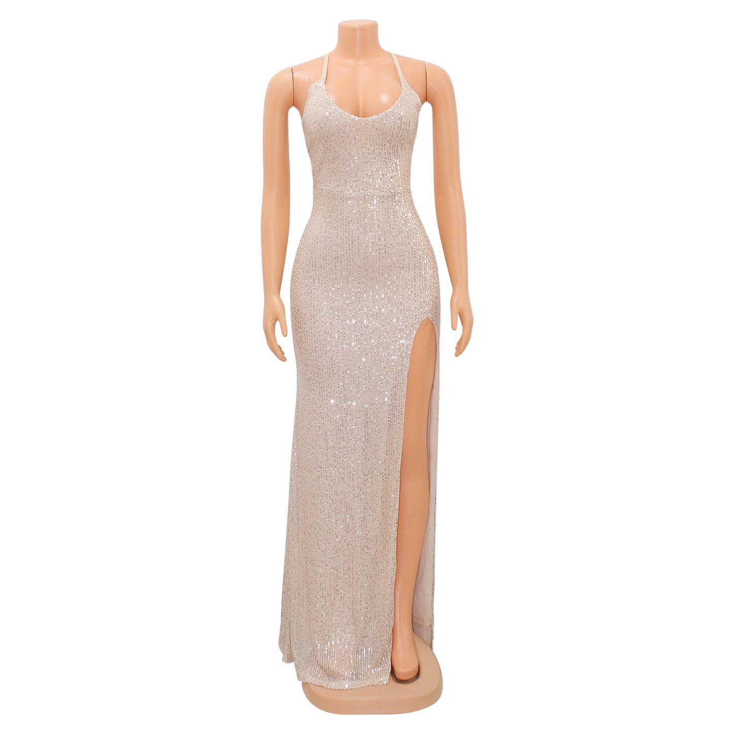 LADIES LACE UP LONG DRESS WITH SLIT (SIZE S - 2XL)