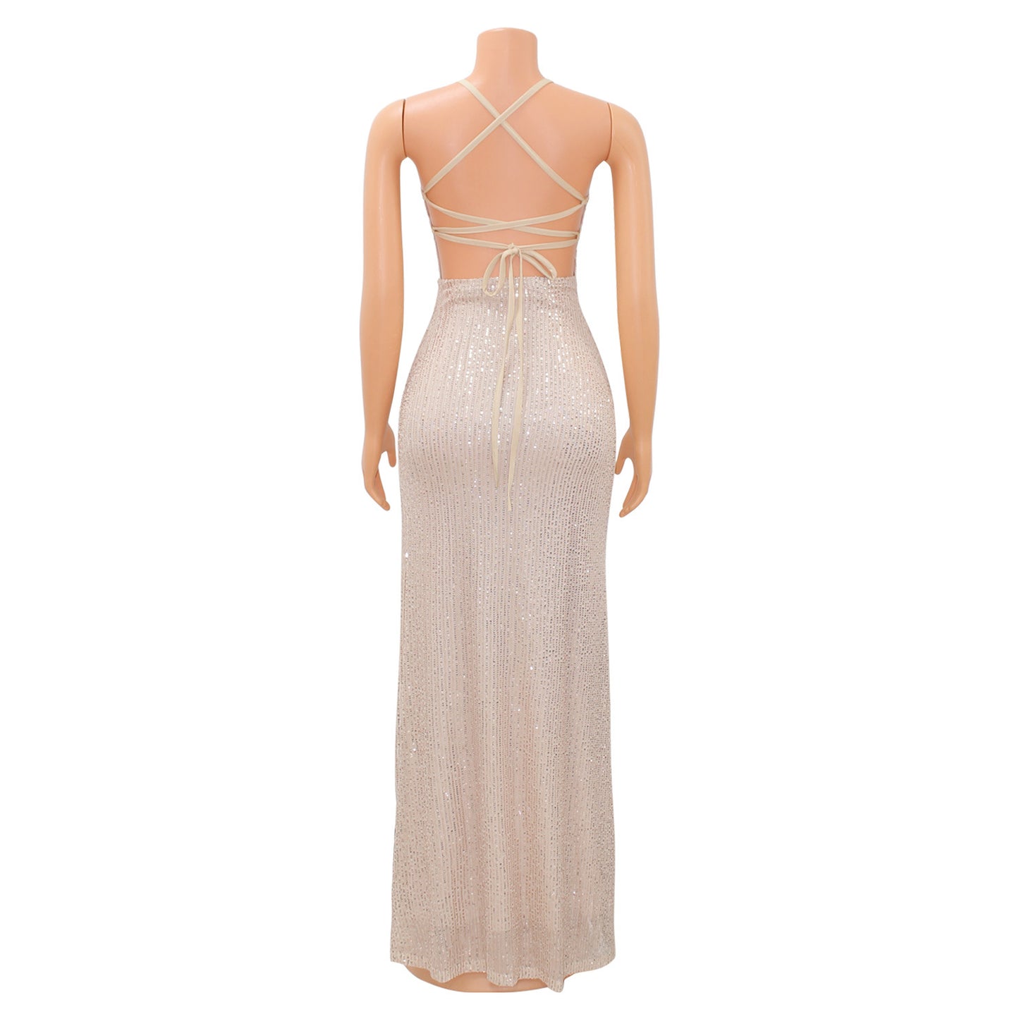 LADIES LACE UP LONG DRESS WITH SLIT (SIZE S - 2XL)