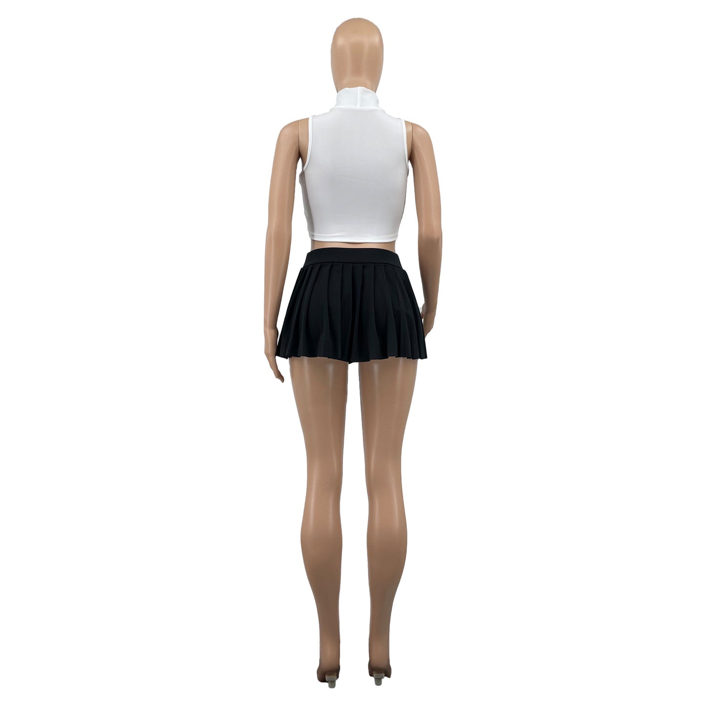 LADIES SHORT PLEATED MINI SKIRT PINK / BLACK (SIZES: S - L)