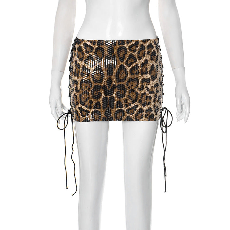 LADIES SHORT LEOPARD PRINT MINI SKIRT LEOPARD PRINT (SIZE S - L)