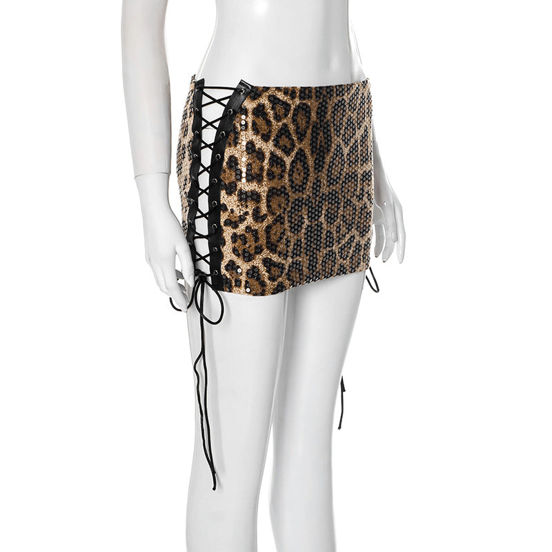 LADIES SHORT LEOPARD PRINT MINI SKIRT LEOPARD PRINT (SIZE S - L)