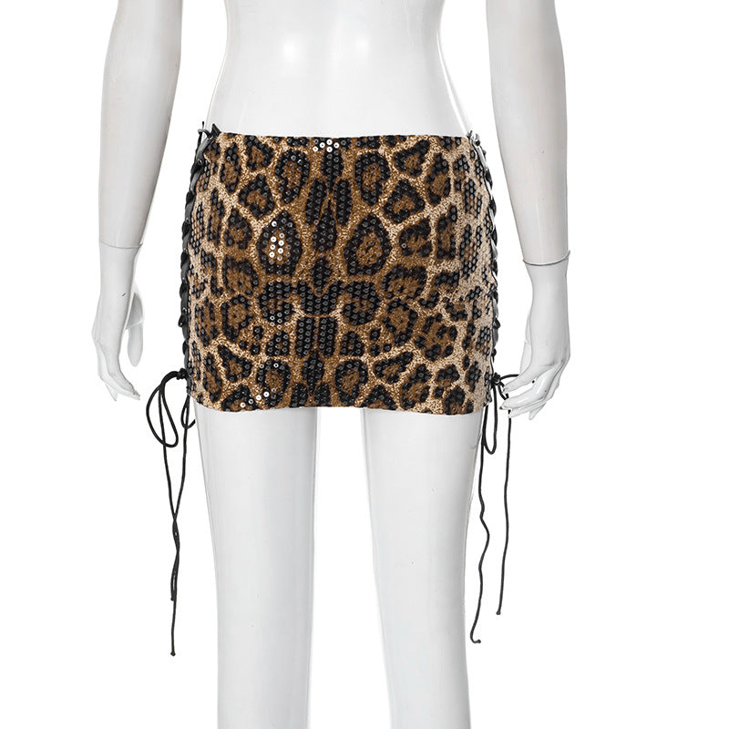LADIES SHORT LEOPARD PRINT MINI SKIRT LEOPARD PRINT (SIZE S - L)
