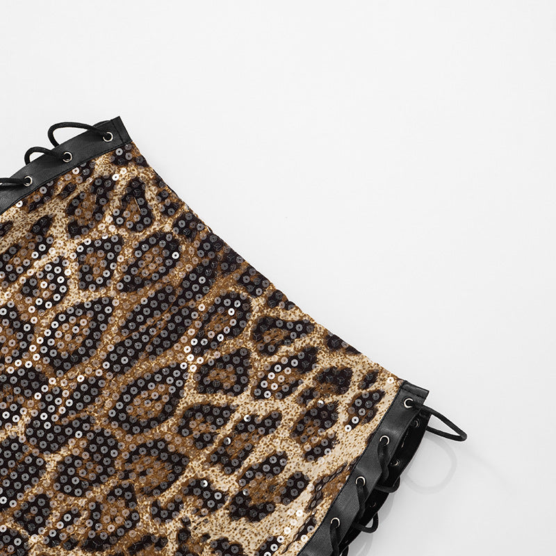 LADIES SHORT LEOPARD PRINT MINI SKIRT LEOPARD PRINT (SIZE S - L)