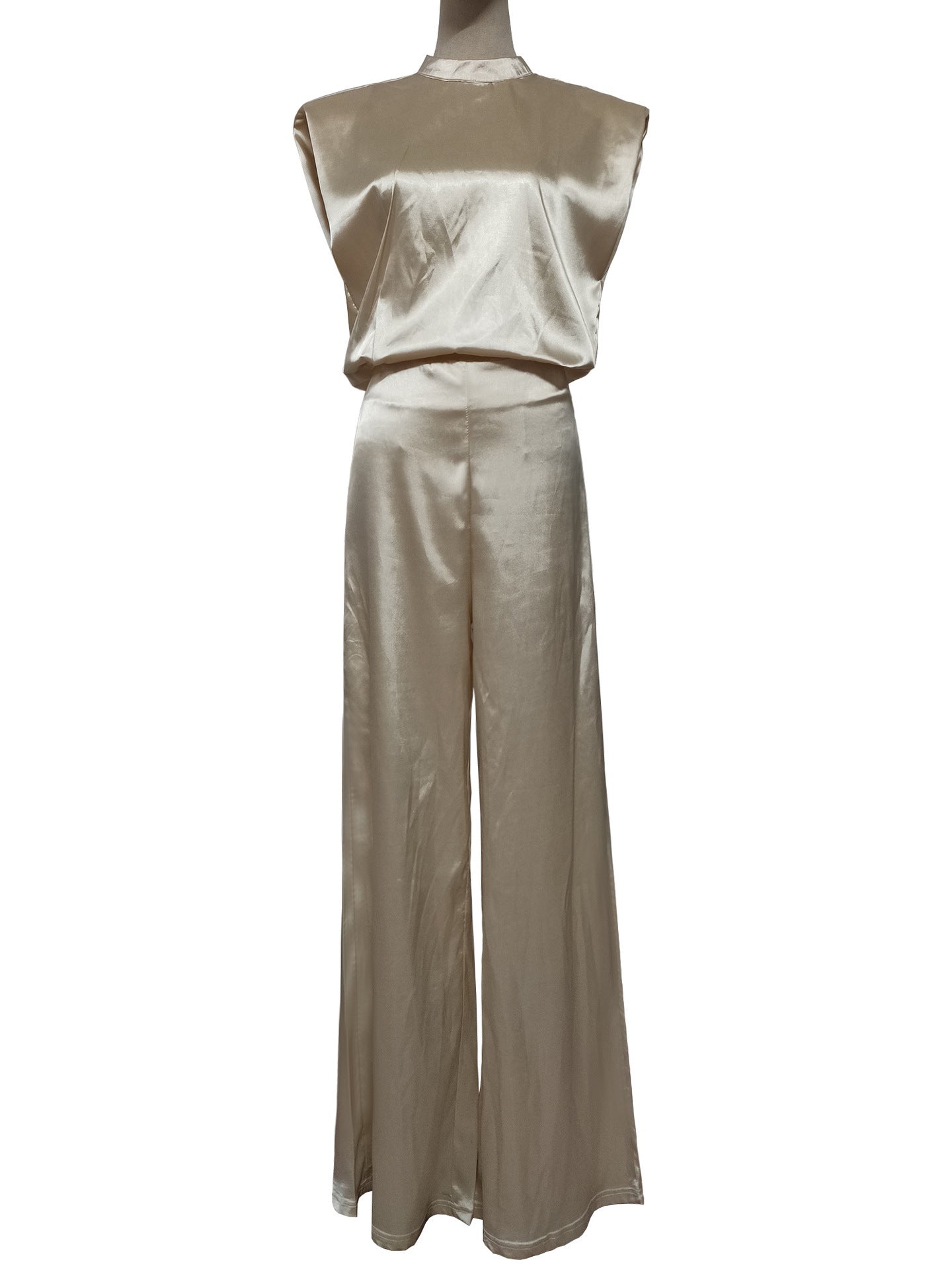 LADIES OPEN BACK WIDE LEG JUMPSUIT APRICOT-BEIGE / WINE RED / NAVY BLUE / BLACK / PINK (SIZE XS - XL)