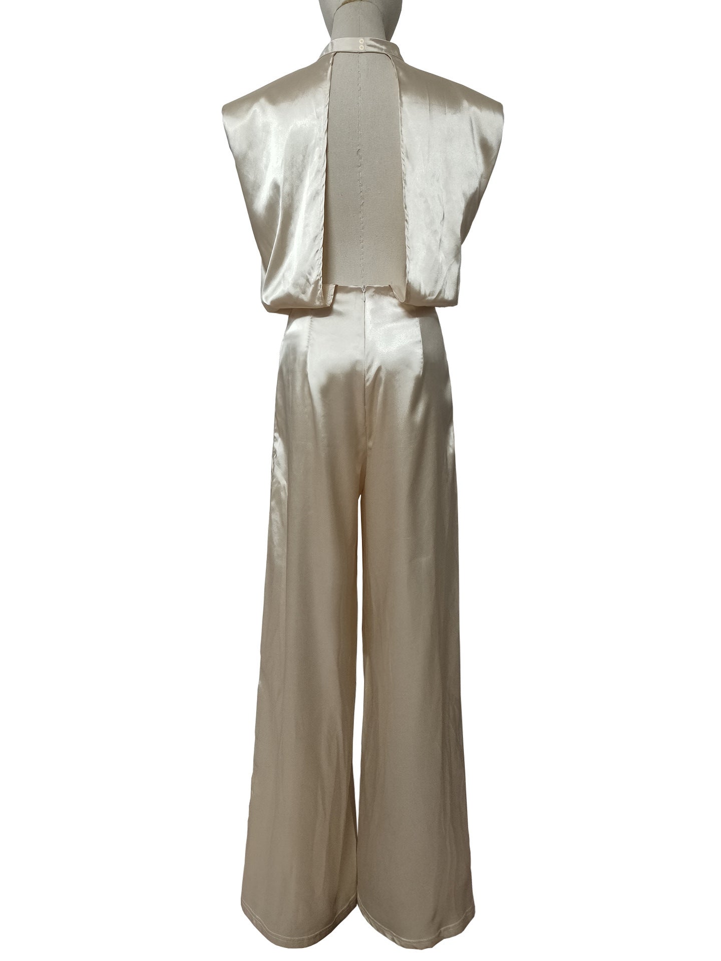 LADIES OPEN BACK WIDE LEG JUMPSUIT APRICOT-BEIGE / WINE RED / NAVY BLUE / BLACK / PINK (SIZE XS - XL)