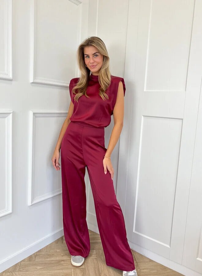 LADIES OPEN BACK WIDE LEG JUMPSUIT APRICOT-BEIGE / WINE RED / NAVY BLUE / BLACK / PINK (SIZE XS - XL)
