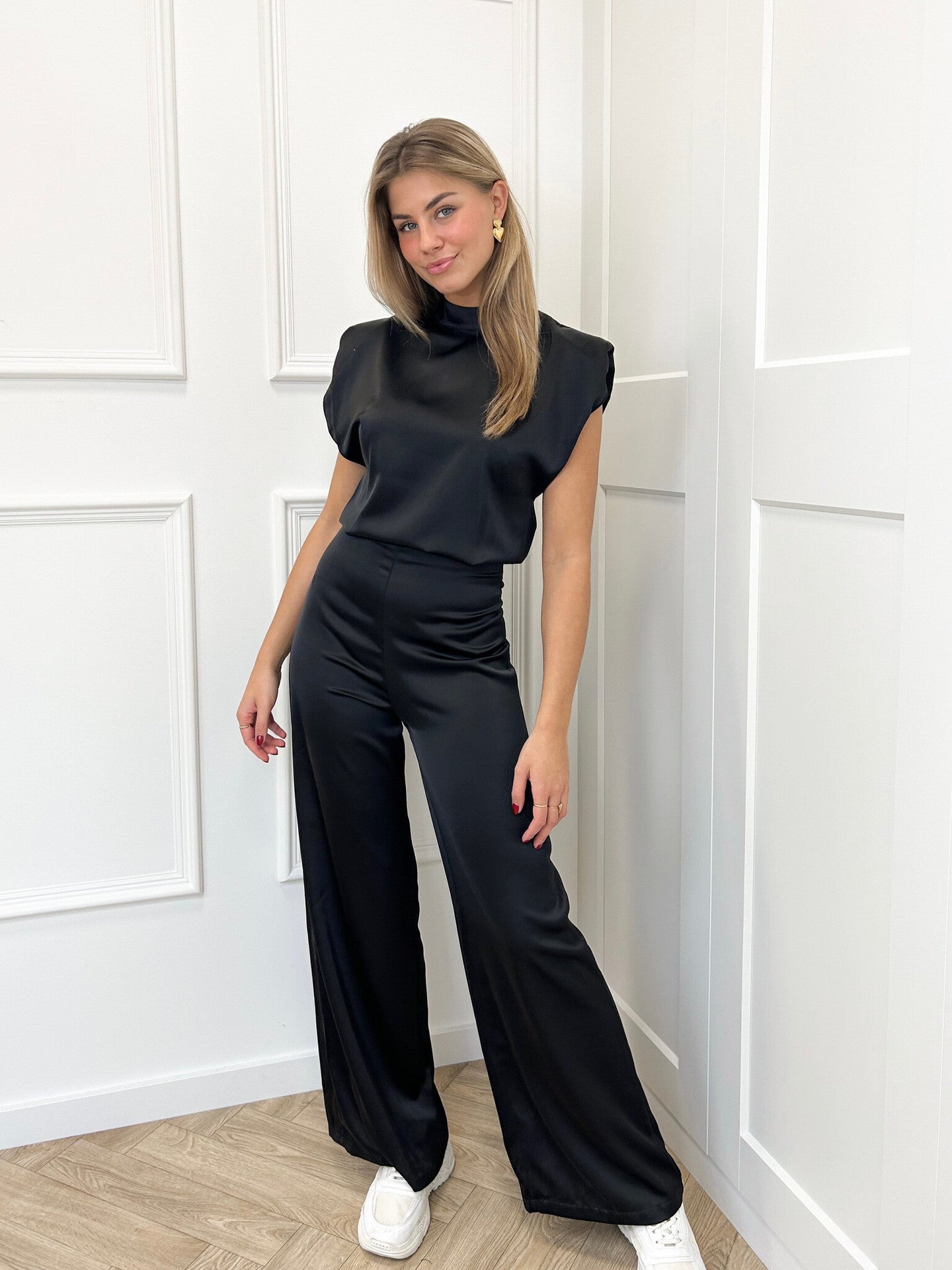 LADIES OPEN BACK WIDE LEG JUMPSUIT APRICOT-BEIGE / WINE RED / NAVY BLUE / BLACK / PINK (SIZE XS - XL)