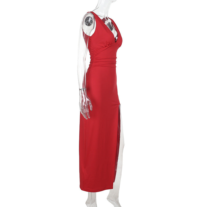 LADIES SLEEVELESS LONG DRESS RED / YELLOW / BLACK (SIZE S - L)