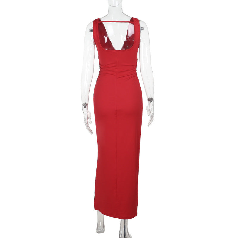 LADIES SLEEVELESS LONG DRESS RED / YELLOW / BLACK (SIZE S - L)