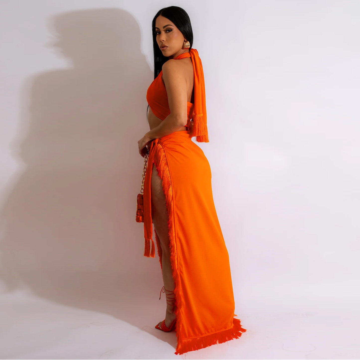 LADIES TWO PIECE BEACHWEAR SKIRT SET TURQUOISE / ORANGE / BLUE (SIZE S - 2XL)