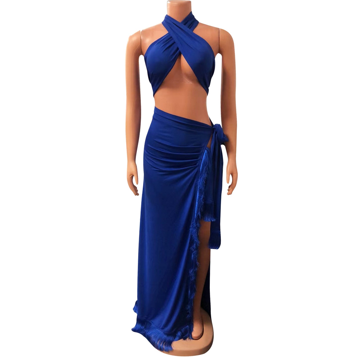 LADIES TWO PIECE BEACHWEAR SKIRT SET TURQUOISE / ORANGE / BLUE (SIZE S - 2XL)