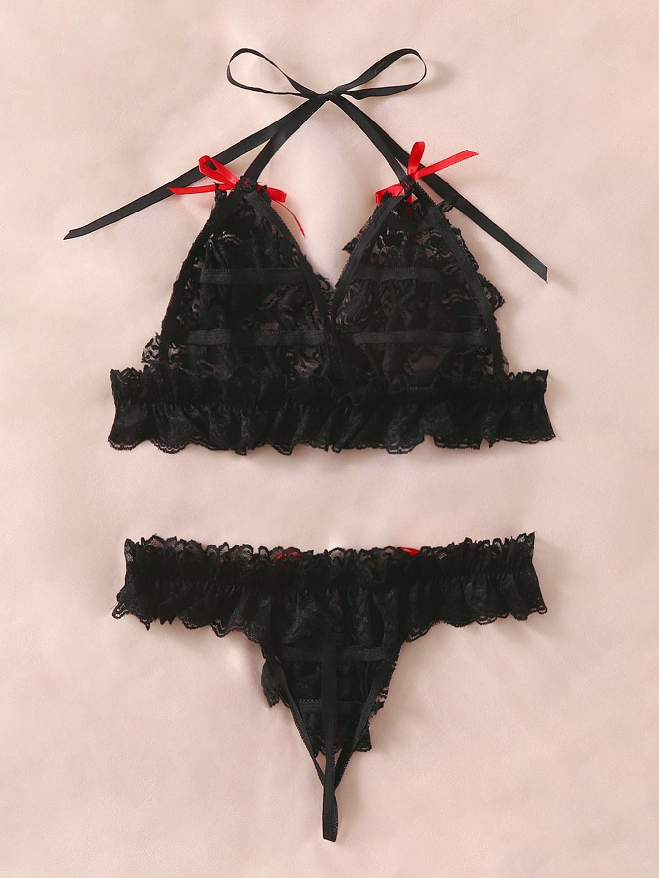 LADIES TWO PIECE LACE BRA SET LINGERIE BLACK (SIZE XL - 4XL)