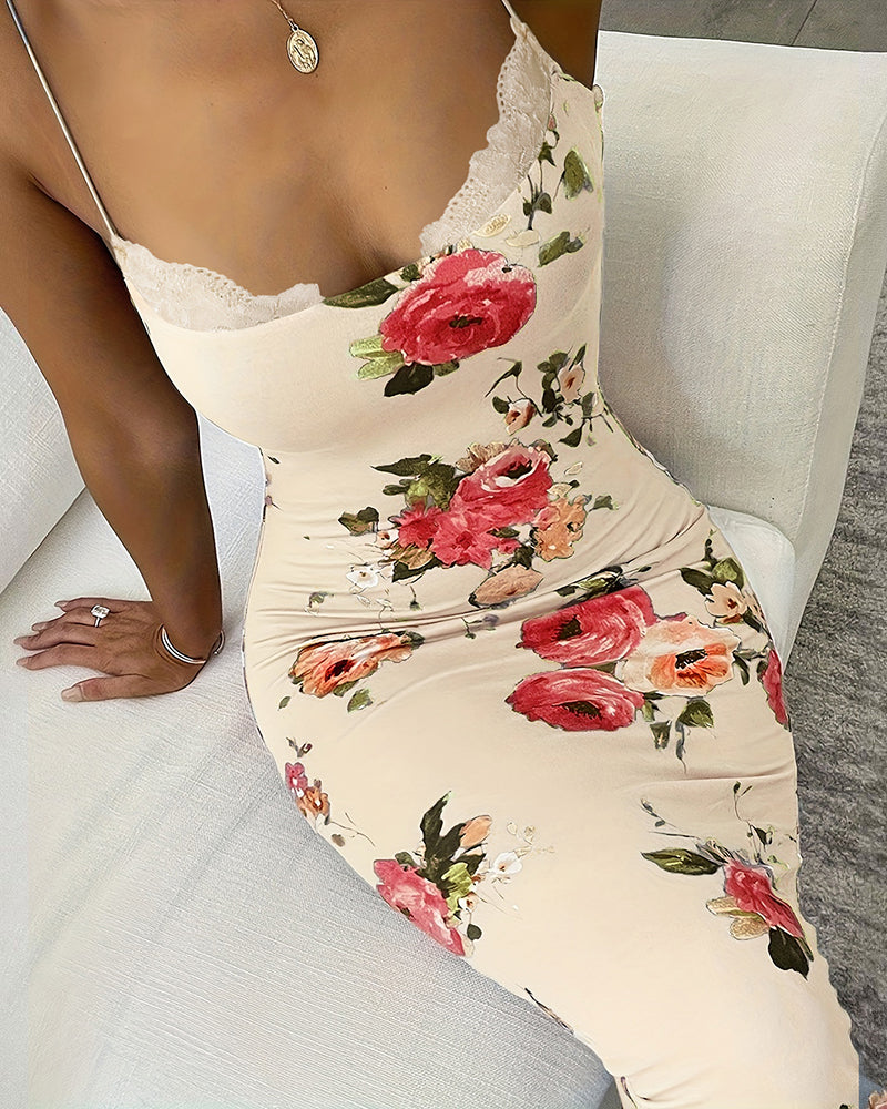 LADIES SLEEVELESS FLORAL PRINT DRESS BLUE / BLACK / APRICOT-BEIGE / LIGHT GREEN / LIGHT PINK (SIZE S - XL)