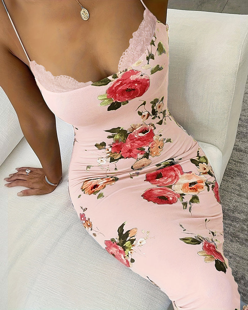 LADIES SLEEVELESS FLORAL PRINT DRESS BLUE / BLACK / APRICOT-BEIGE / LIGHT GREEN / LIGHT PINK (SIZE S - XL)