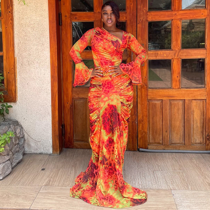 LADIES LONG SLEEVE DRESS ORANGE (SIZE S - L)