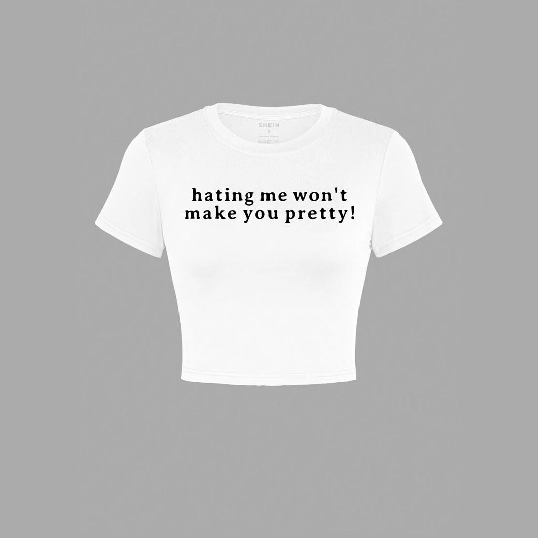 LADIES SHORT SLEEVE CROPPED T-SHIRT WHITE (SIZE XS - XL)