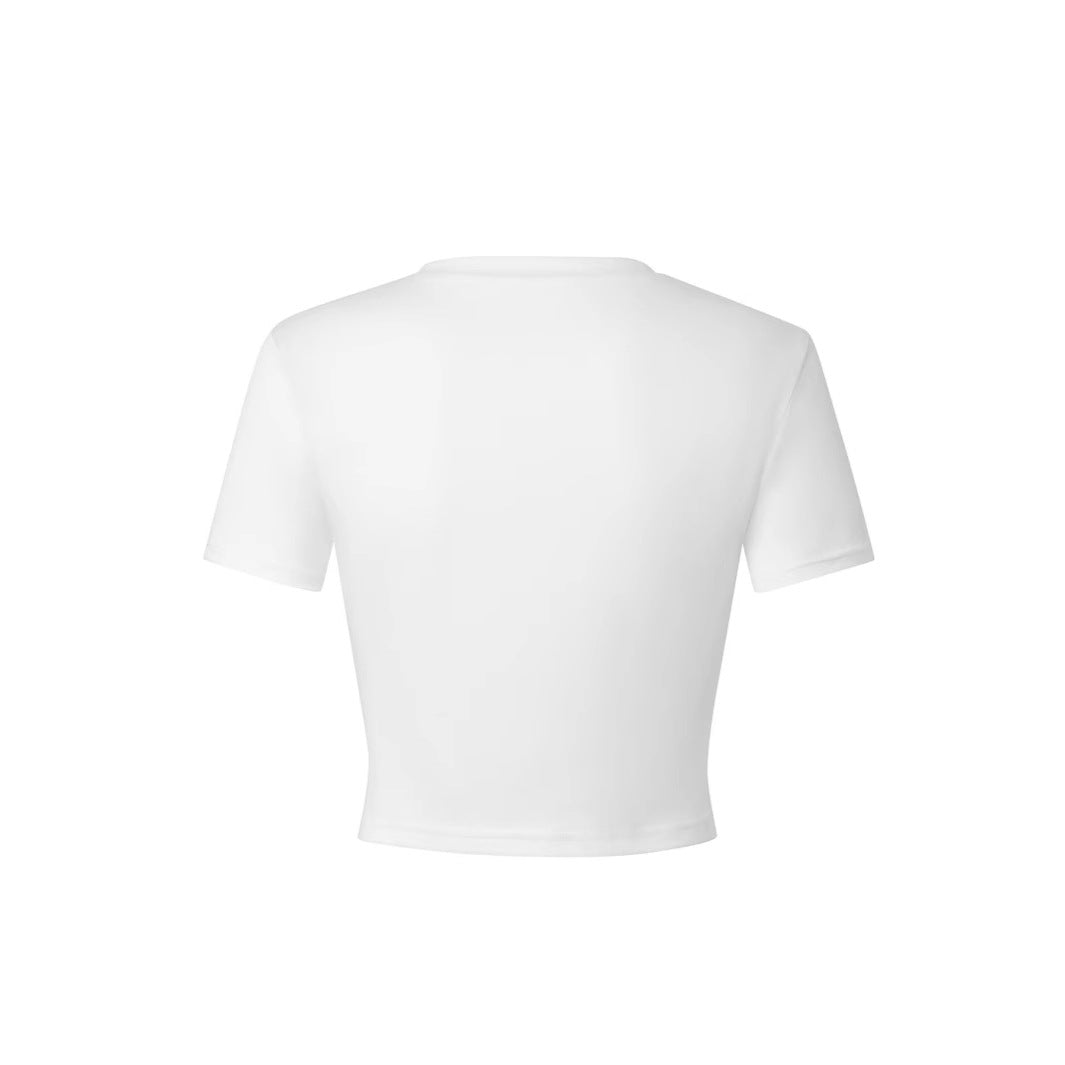 LADIES SHORT SLEEVE CROPPED T-SHIRT WHITE (SIZE XS - XL)