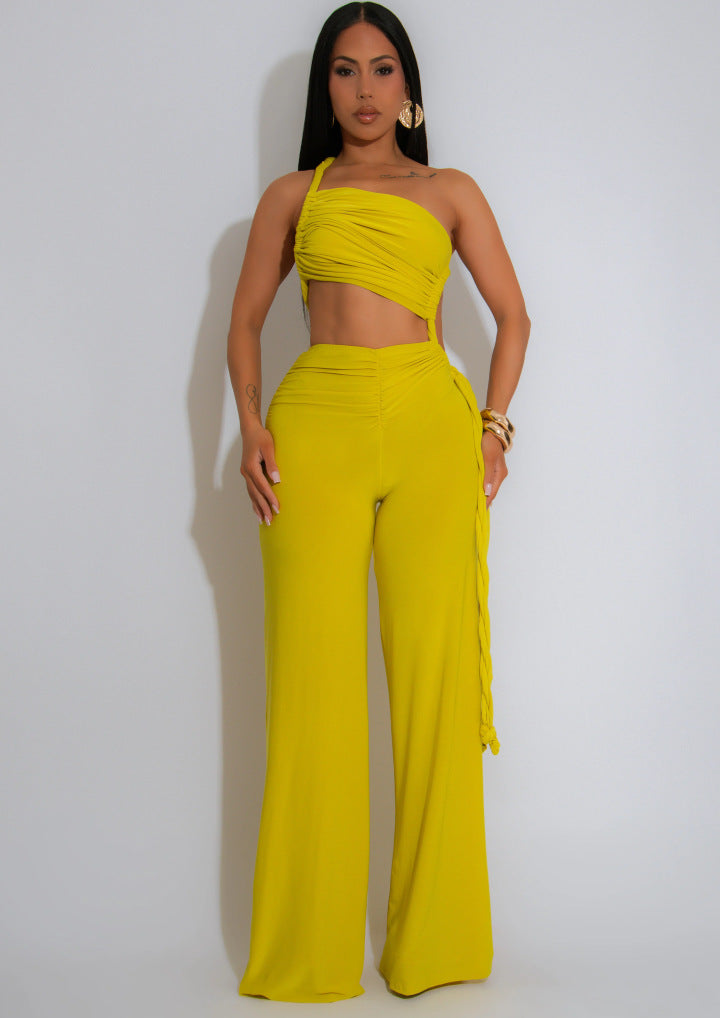 LADIES STRAPLESS JUMPSUIT YELLOW / BLACK (SIZE S - 2XL)