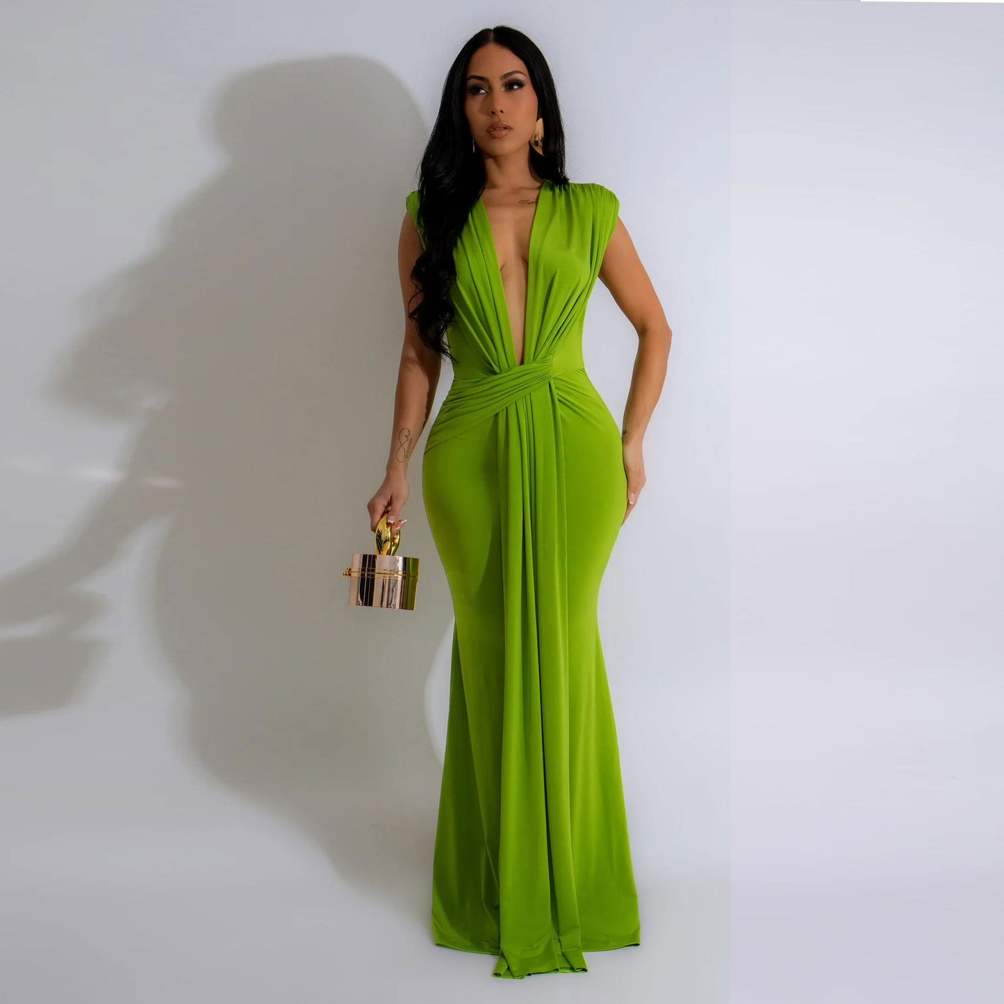 LADIES SLEEVELESS LONG DRESS BLACK / BLUE / YELLOW / PINK / RED / GREEN (SIZE S - 2XL)