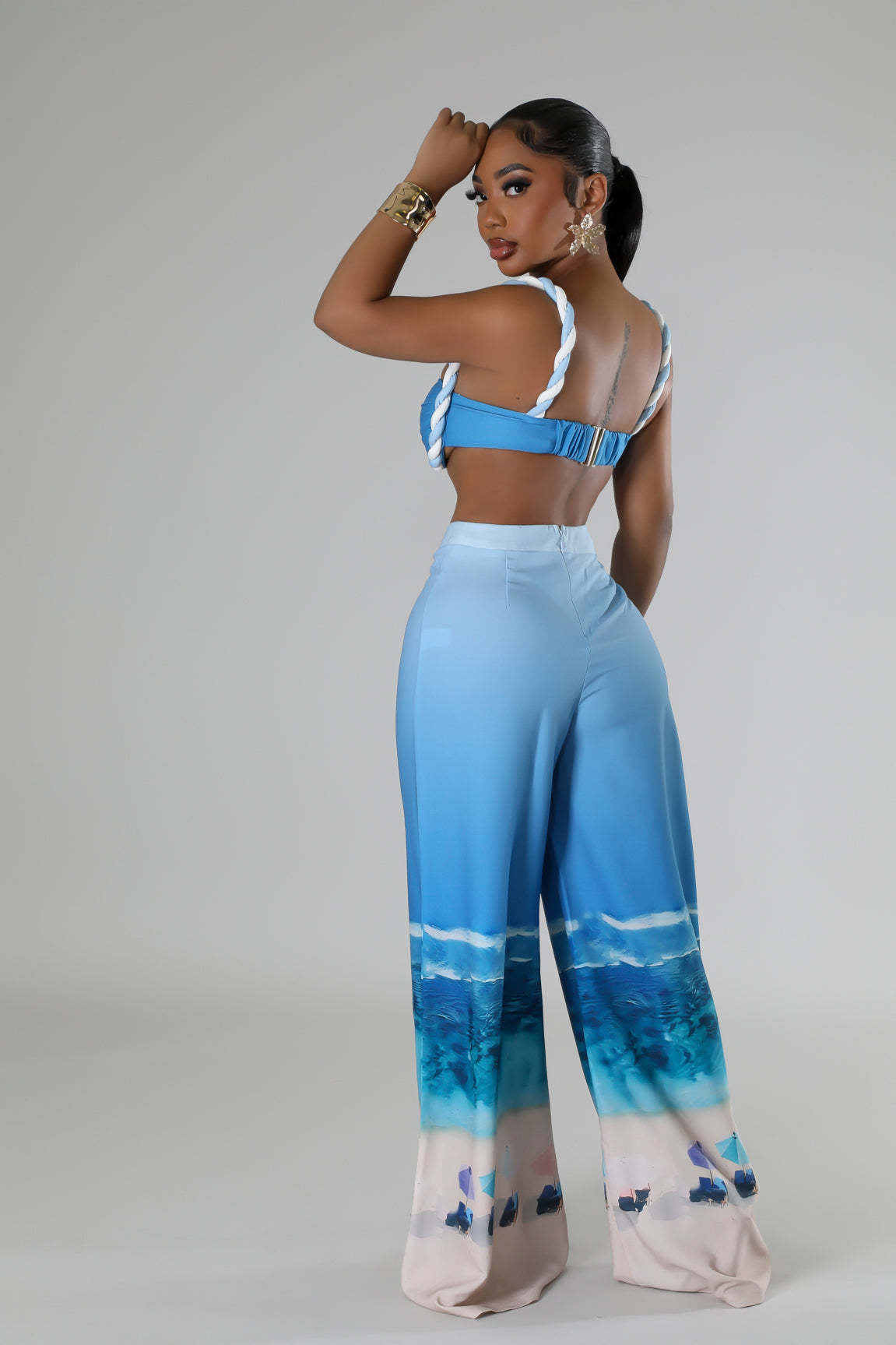 LADIES TWO PIECE NIGHTCLUB PANTS SET BLUE (SIZE S - 2XL)