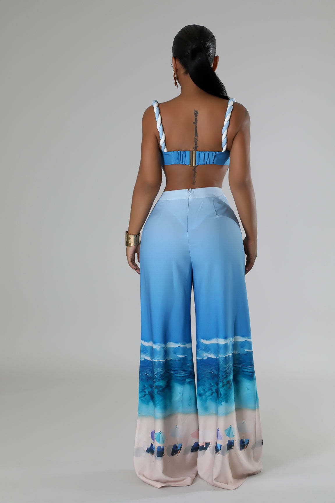 LADIES TWO PIECE NIGHTCLUB PANTS SET BLUE (SIZE S - 2XL)