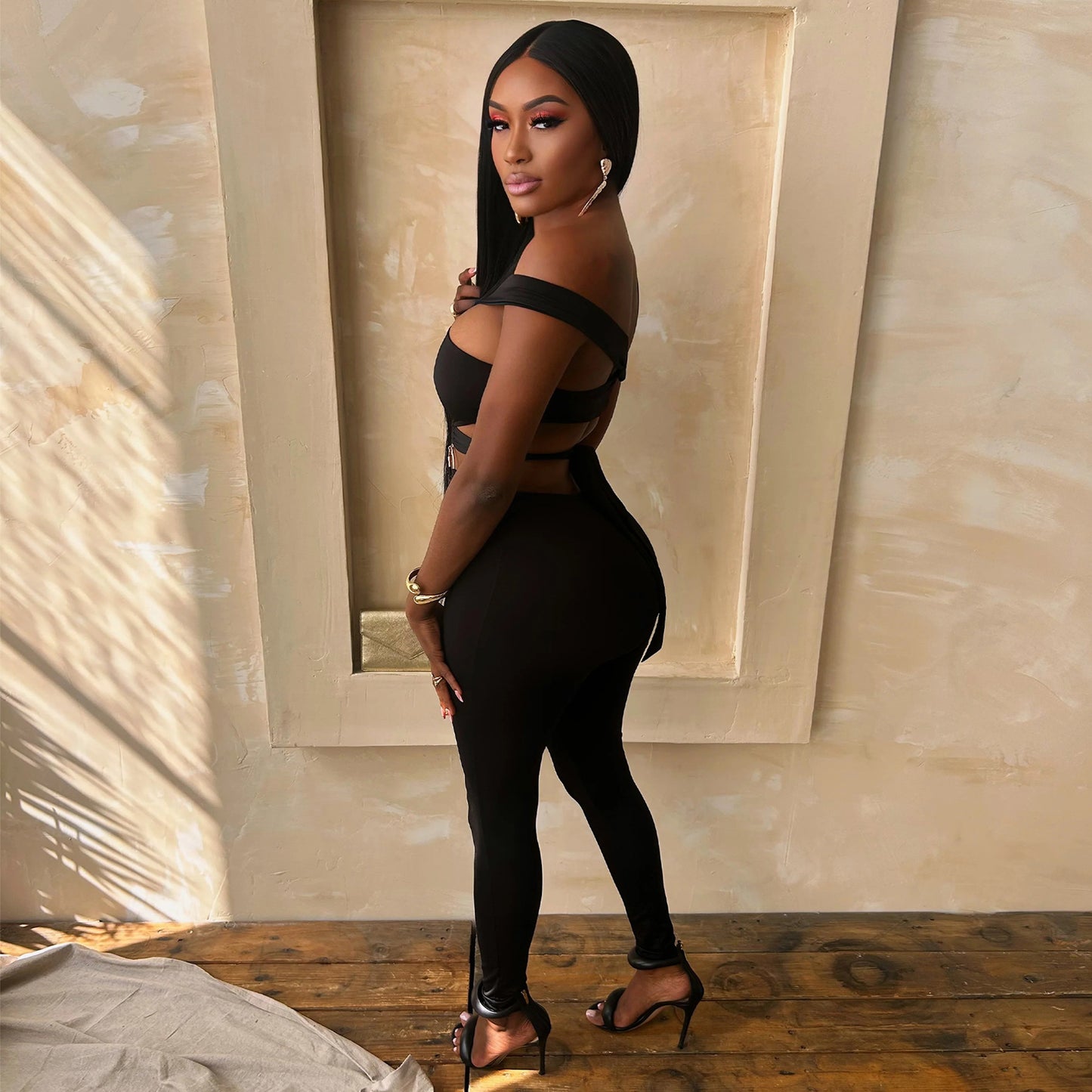 LADIES CUT OUT JUMPSUIT BLACK (SIZE S - 2XL)