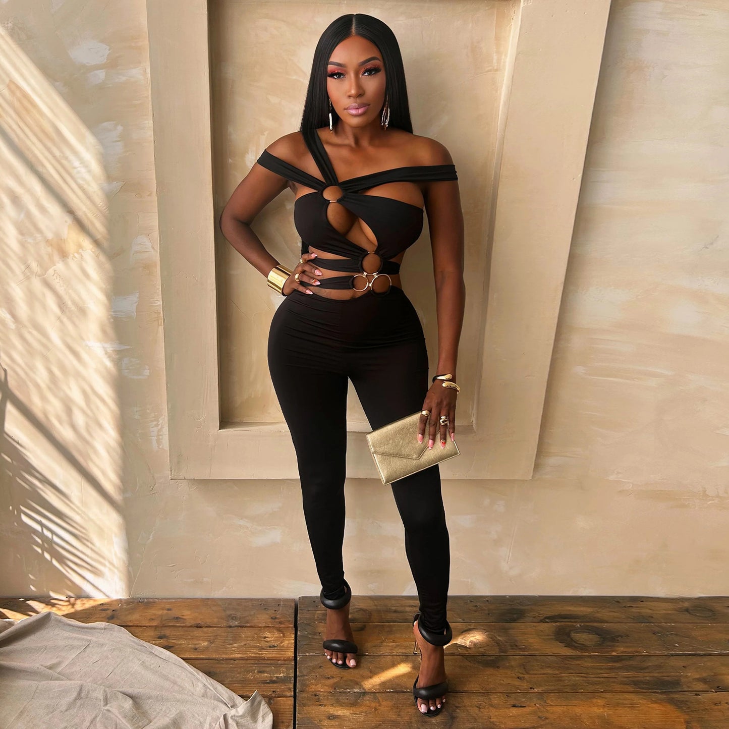 LADIES CUT OUT JUMPSUIT BLACK (SIZE S - 2XL)