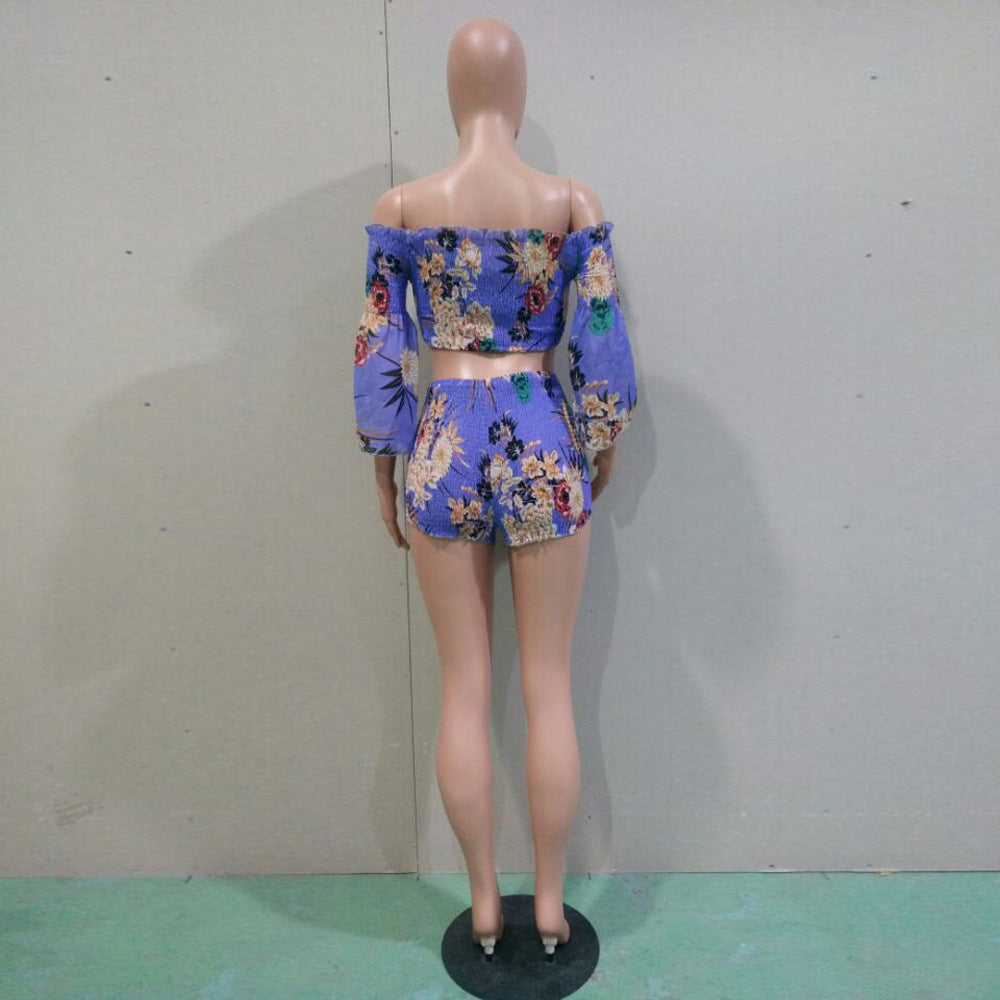 LADIES TWO PIECE OFF THE SHOULDER TOP & SHORTS SET PINK / BLUE / KHAKI / GREEN (SIZE S - 3XL)