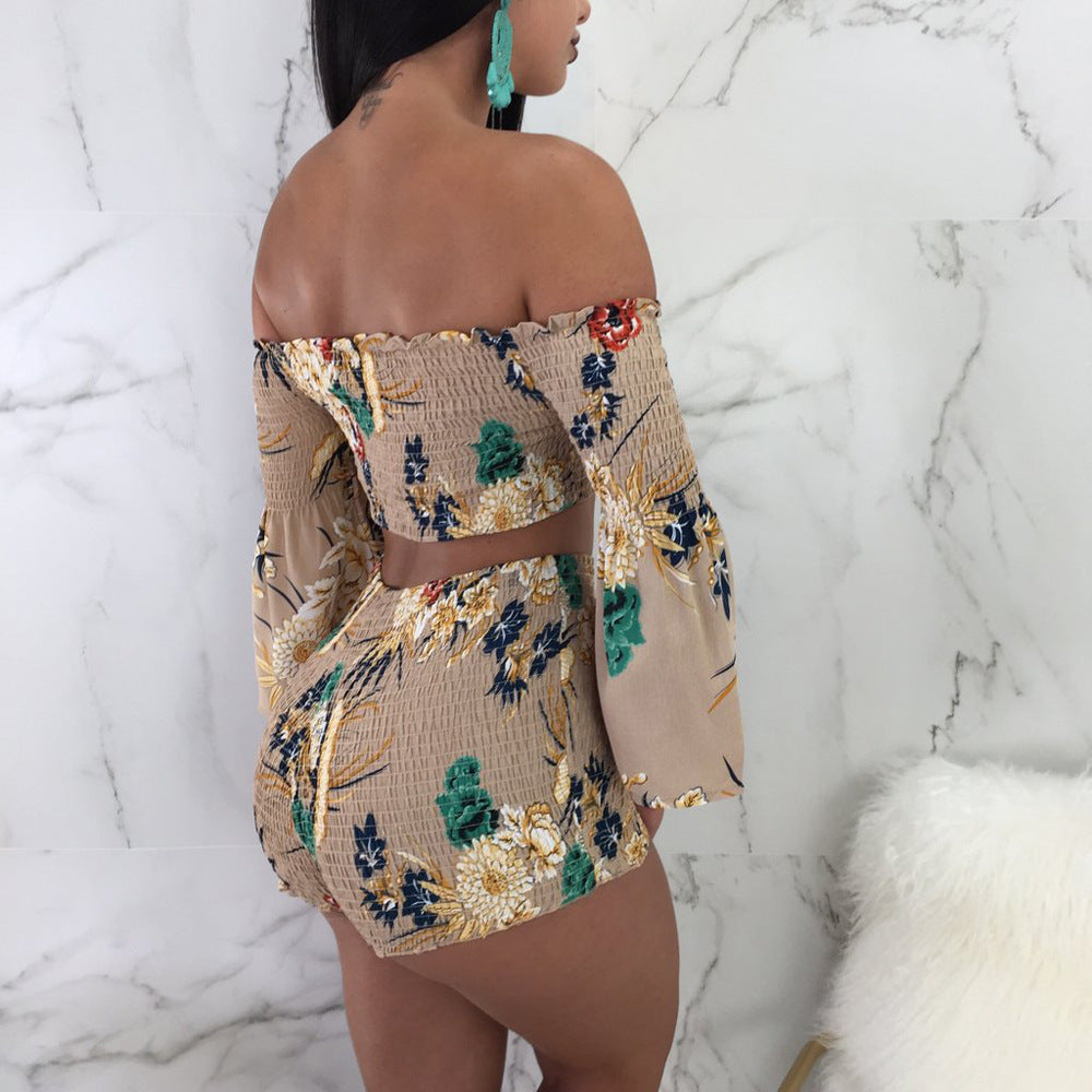 LADIES TWO PIECE OFF THE SHOULDER TOP & SHORTS SET PINK / BLUE / KHAKI / GREEN (SIZE S - 3XL)