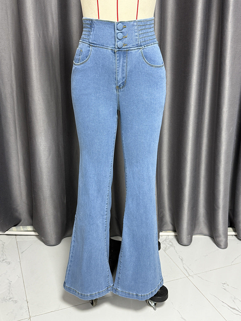 LADIES STRETCHY DENIM PANTS DARK BLUE / LIGHT BLUE / BLACK (SIZE S - 2XL)