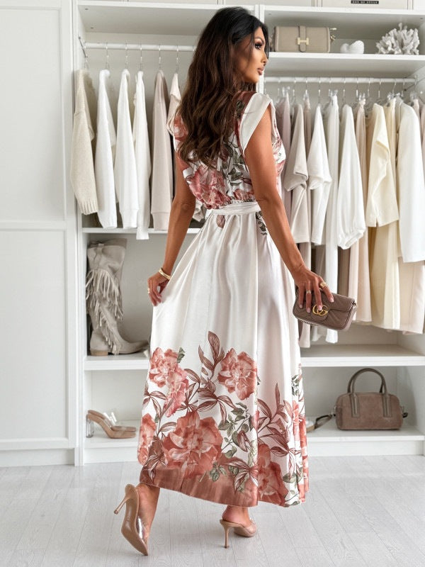 LADIES LONG LACE UP DRESS WHITE / BROWN-RED / BLACK (SIZE S - 2XL)