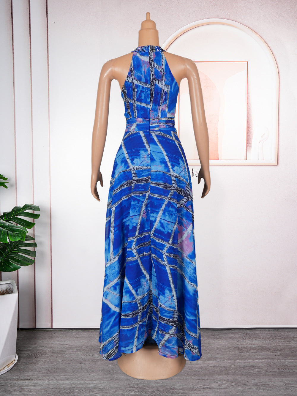 LADIES PLUS SIZE HALTERNECK LONG DRESS YELLOW / BLUE / RED (SIZE L - 3XL)