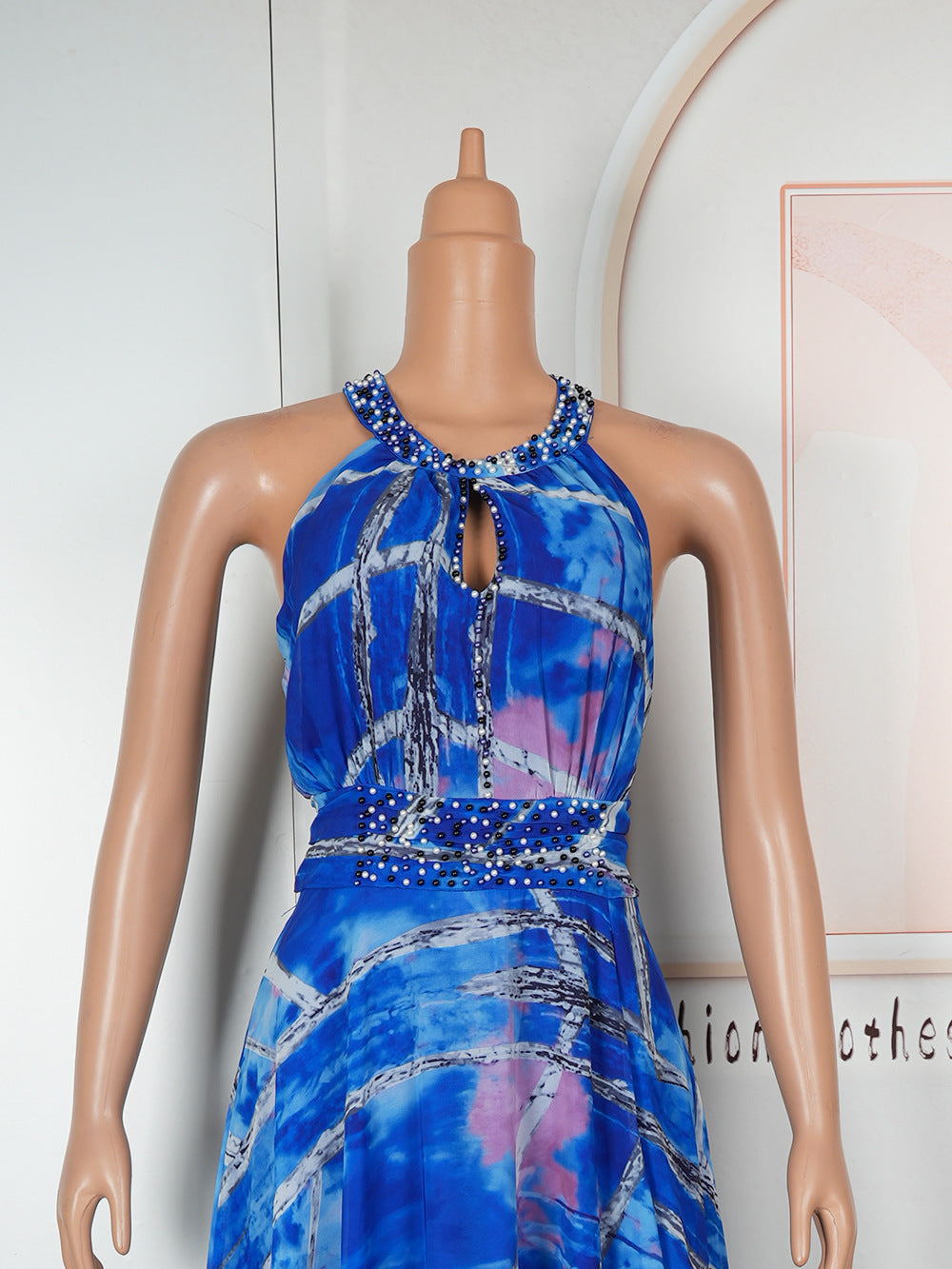 LADIES PLUS SIZE HALTERNECK LONG DRESS YELLOW / BLUE / RED (SIZE L - 3XL)