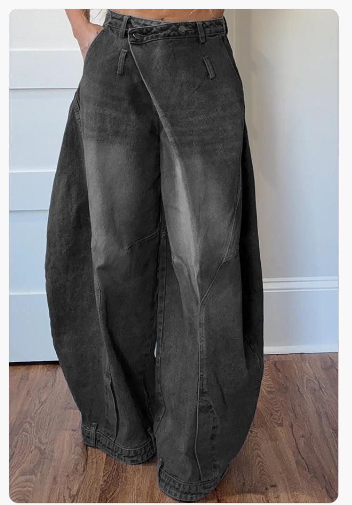 LADIES WIDE LEG DENIM PANTS BLUE DENIM (SIZE S - 3XL)