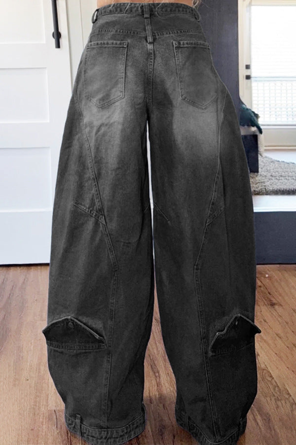 LADIES WIDE LEG DENIM PANTS BLUE DENIM (SIZE S - 3XL)