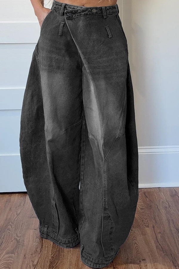 LADIES WIDE LEG DENIM PANTS BLUE DENIM (SIZE S - 3XL)