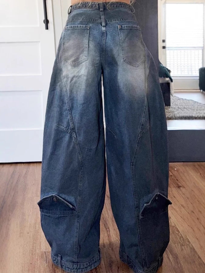 LADIES WIDE LEG DENIM PANTS BLUE DENIM (SIZE S - 3XL)
