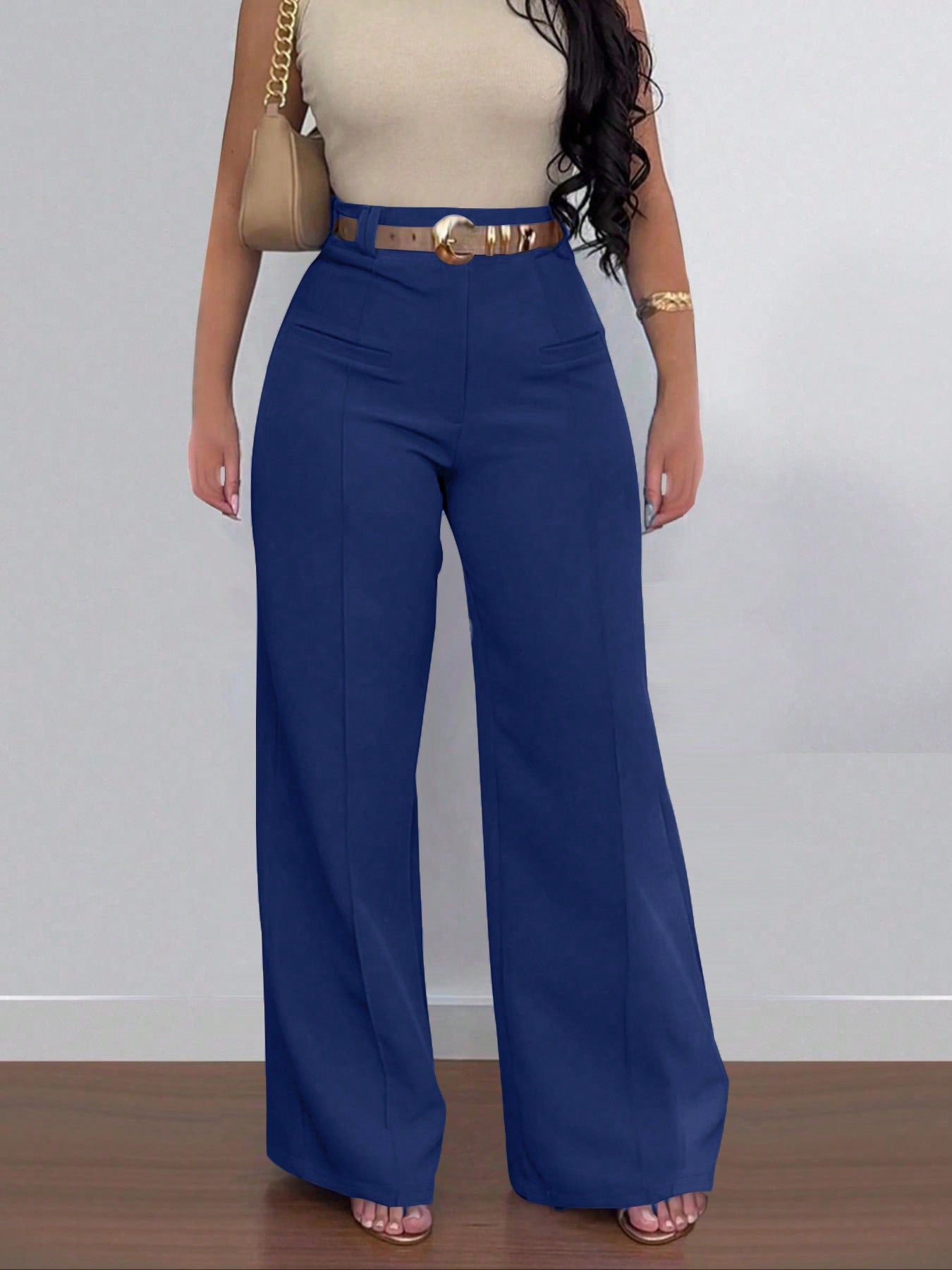 LADIES HIGH WAIST PANTS PINK / COFFEE BROWN / DARK BLUE (SIZE S - XL)