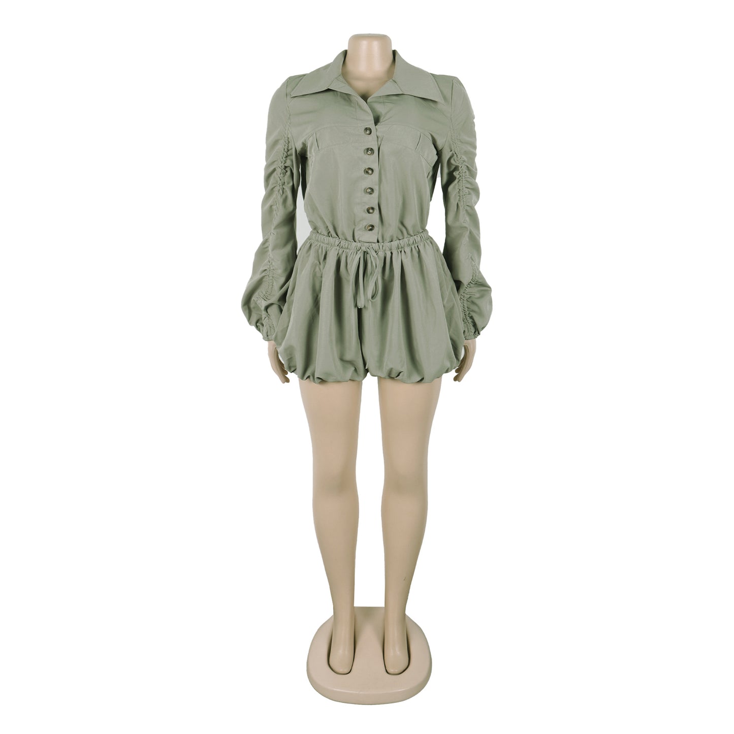 LADIES LONG SLEEVE PLAYSUIT / ROMPER OLIVE GRAY / YELLOW-GREEN / ARMY GREEN / LIGHT GRAY (SIZE S - 3XL)