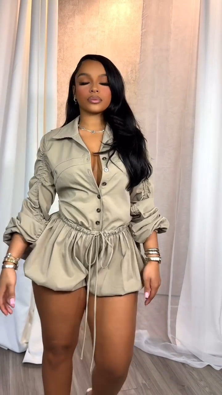 LADIES LONG SLEEVE PLAYSUIT / ROMPER OLIVE GRAY / YELLOW-GREEN / ARMY GREEN / LIGHT GRAY (SIZE S - 3XL)