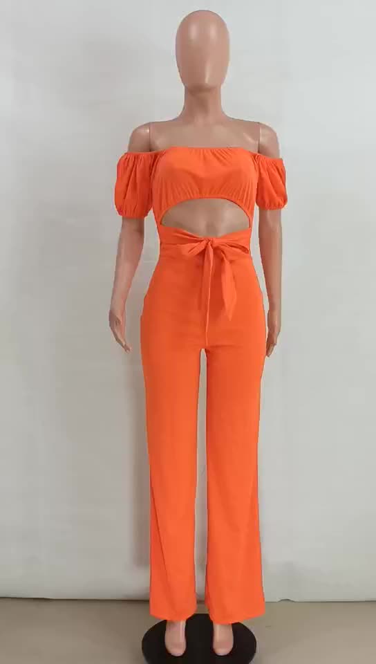LADIES OFF THE SHOULDER JUMPSUIT GREEN / BLACK / ORANGE / DARK PINK (SIZE S - 2XL)
