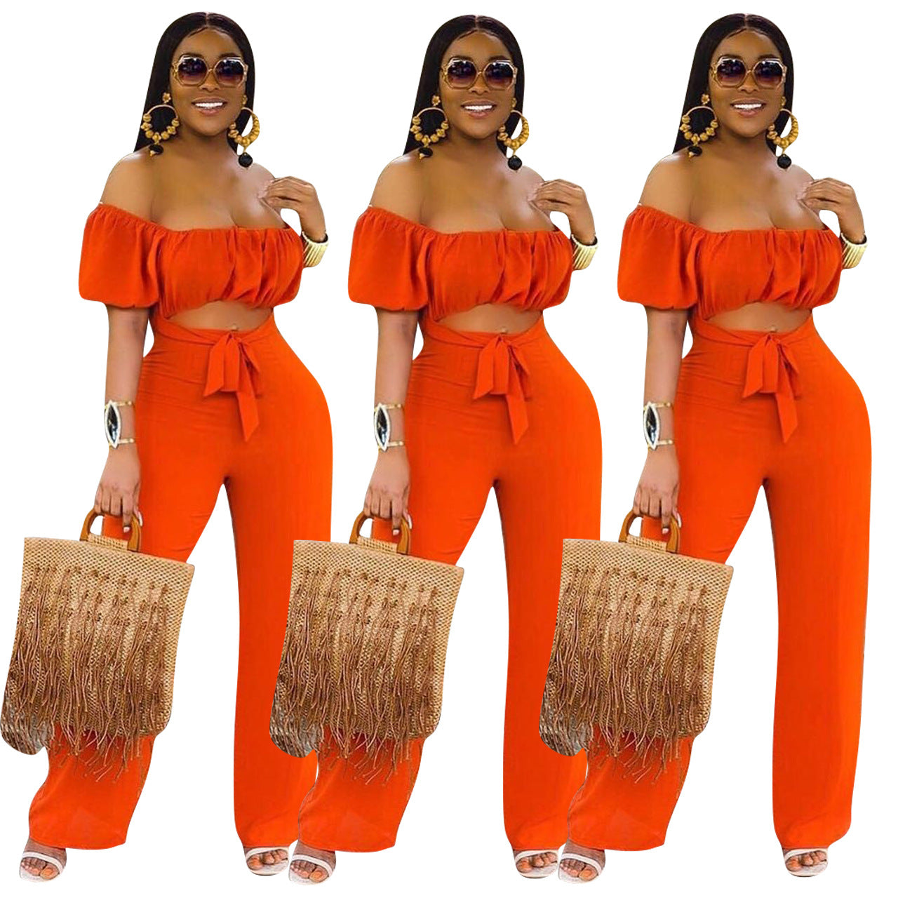 LADIES OFF THE SHOULDER JUMPSUIT GREEN / BLACK / ORANGE / DARK PINK (SIZE S - 2XL)