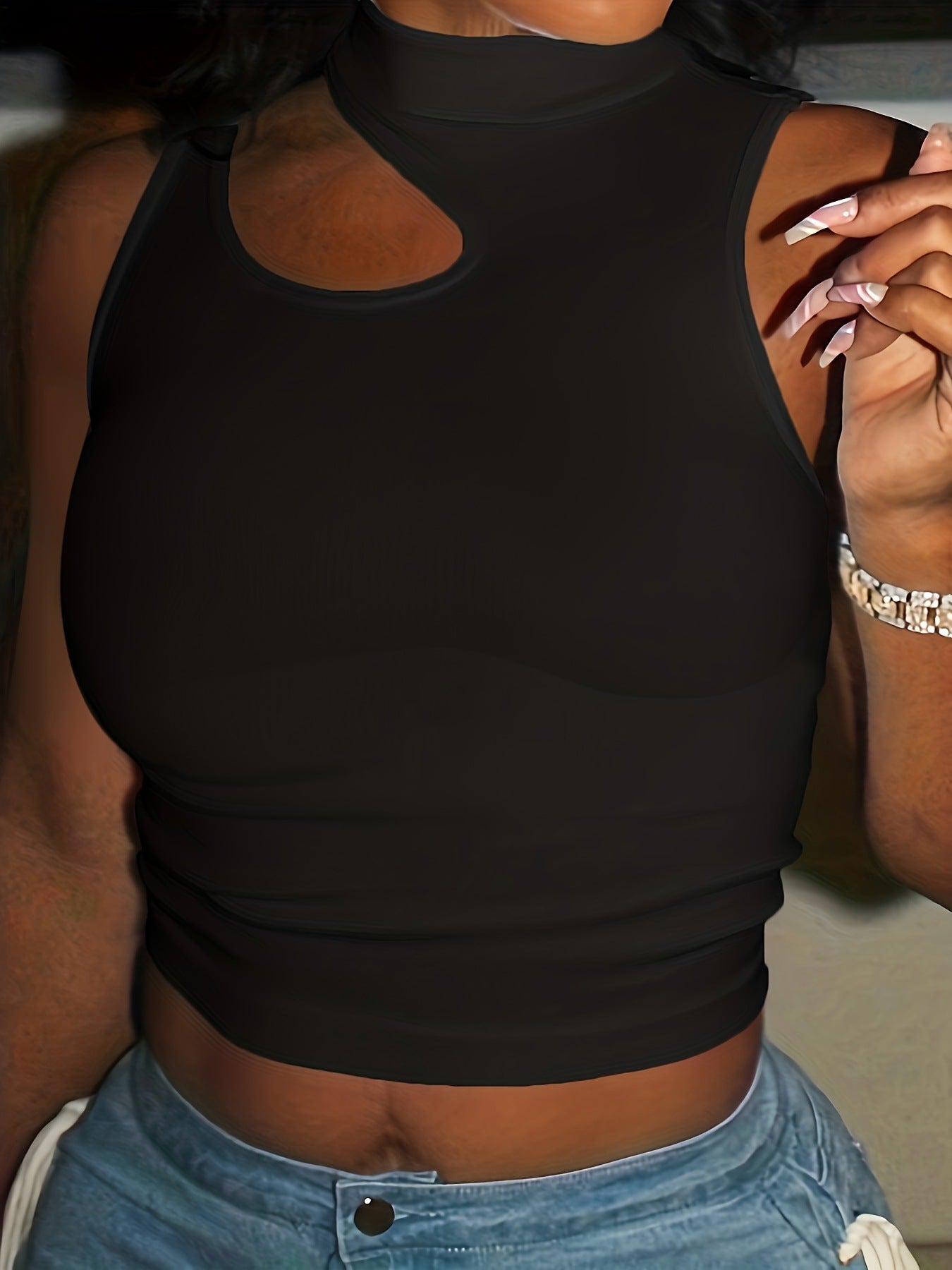 LADIES CUT OUT TANK TOP VEST TOP WHITE / BLACK (SIZE S - 2XL)