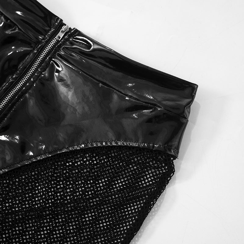 LADIES TWO PIECE PU LEATHER SET BLACK (SIZE S - L)