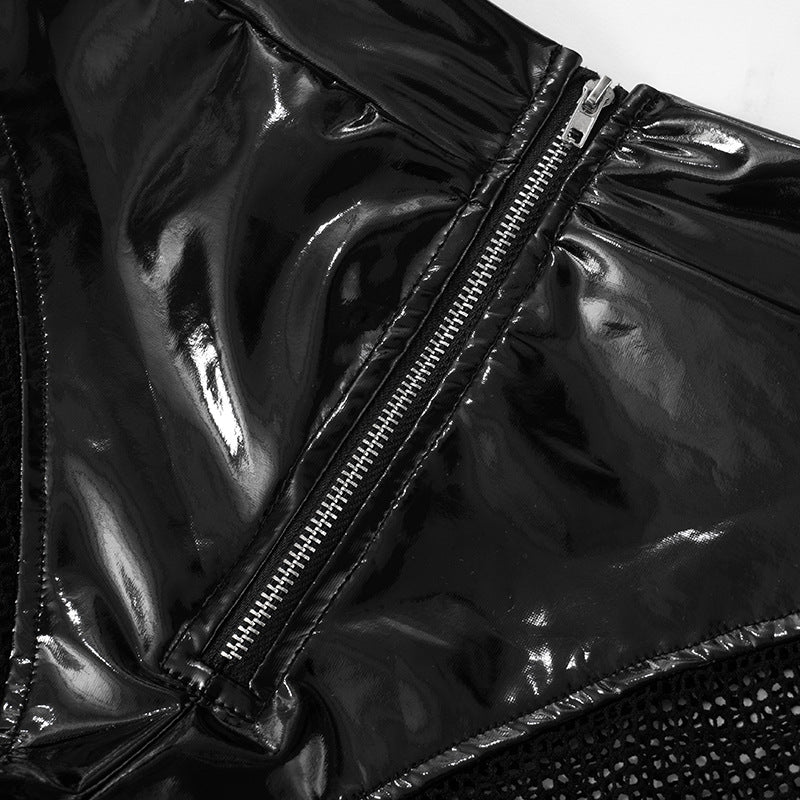 LADIES TWO PIECE PU LEATHER SET BLACK (SIZE S - L)