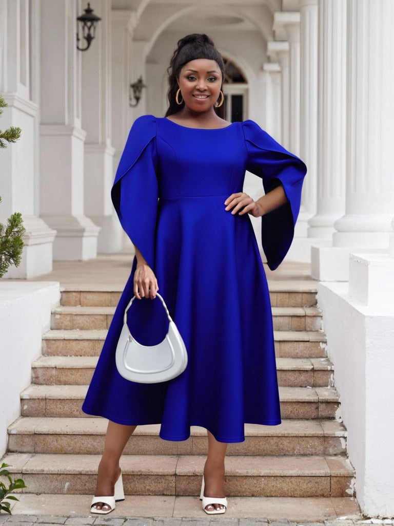 LADIES PLUS SIZE LONG DRESS BLUE / LIME GREEN / DARK PINK / PURPLE (SIZE S - 3XL)