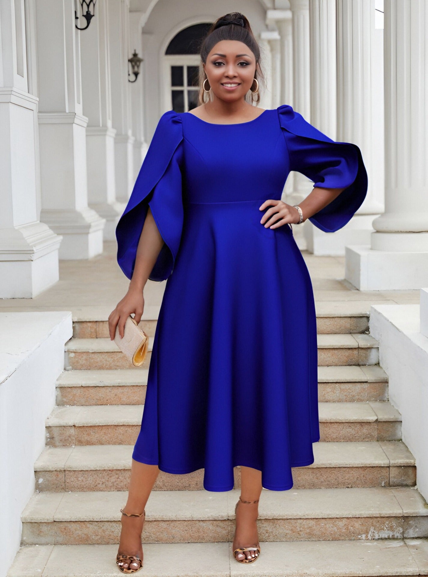 LADIES PLUS SIZE LONG DRESS BLUE / LIME GREEN / DARK PINK / PURPLE (SIZE S - 3XL)
